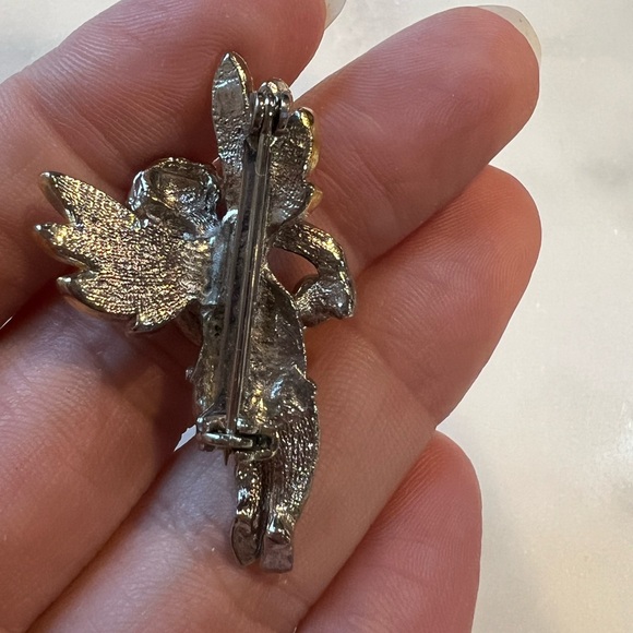 Vintage Cherub Brooch Two Tone Angel Pin With Pearl - Picture 4 of 4